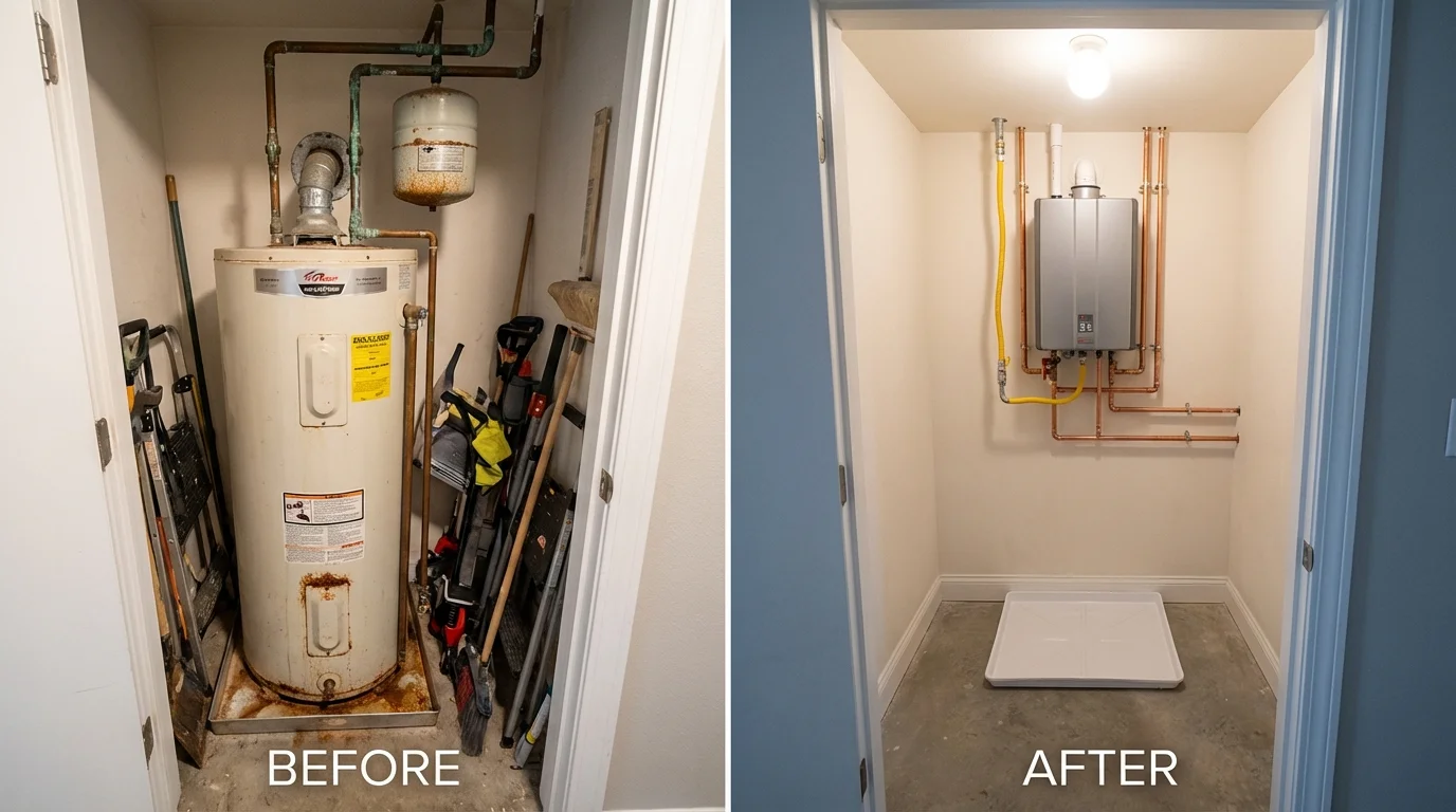 Tank water heater versus wall-mounted tankless unit comparison for Winona, MN homeowners