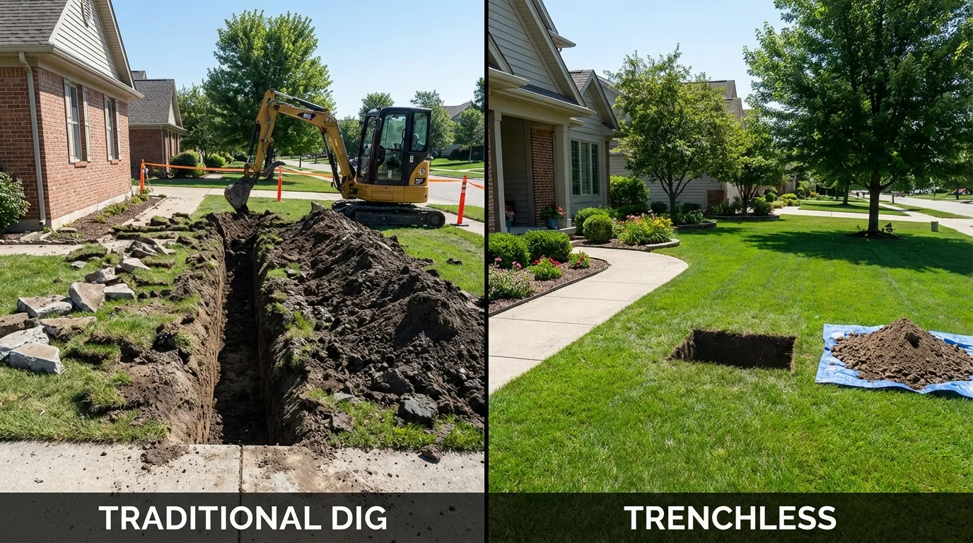 Trenchless sewer repair with minimal yard damage versus traditional excavation in Winona, MN